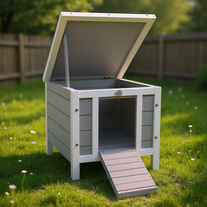 Casa de madera para conejos de exterior con techo impermeable gris, caseta pequeña para conejillos de indias y conejos - Product Image 2