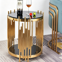 Table d'appoint ronde de luxe italienne, cadre en acier inoxydable doré, plateau en verre, table basse pour salon