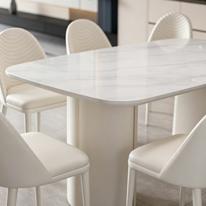 Ensemble de table à manger rectangulaire moderne en marbre avec 6 chaises blanches, design minimaliste, meubles pour la maison - Product Image 4