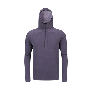 Abbigliamento da corsa invernale aderente da <span class=keywords><strong>uomo</strong></span> a maniche lunghe con cappuccio mezza tirata da allenamento ad asciugatura rapida per traspirante antivento - Product Image 5