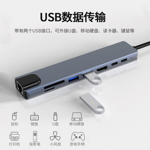 Hub <span class=keywords><strong>USB</strong></span> Type-C en métal 8 en 1 avec Ethernet Gigabit, 8 ports <span class=keywords><strong>USB</strong></span> 3.0 pour 2.0, compatible avec MacBook et ordinateurs portables, en stock - Product Image 2