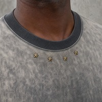 Camiseta Personalizada con Lavado Ácido para Hombre, con Estampado de Estrella Dorada, Estilo Vintage, Hombros Caídos, Talla Grande