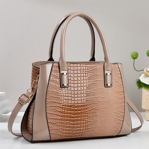 Ru Shi Women's Brown Crocodile Embossed Waterproof Large Capacity <b>Handbag</b> Detachable Shoulder Strap Metal Detail for Daily - Product Image 2
