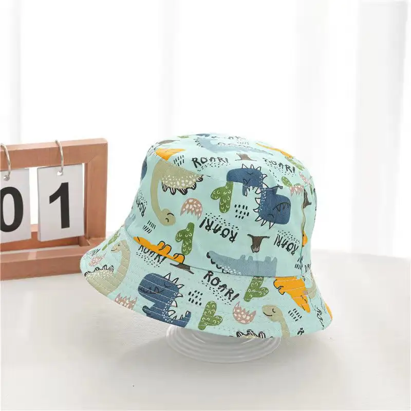 Wholesale Customized Adjustable kids printing Sun Hat UV Protection Summer Bucket Hat with string Kids Wide Brim Hat