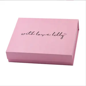 Kotak Kemasan Kertas Lipat Magnetis Pakaian Dalam Kaku Pink Mewah Logo Kustom