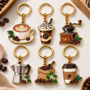 Porte-clés personnalisé en émail métallique sur le thème de la <span class=keywords><strong>cuisine</strong></span> locale, tasse à café, grain de café, souvenir, cadeau pour les cafés et les marques de boissons - Product Image 1