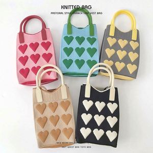 Fashion Korean Style Crochet Knitted Crossbody Handbag <b>Pink</b> Heart-shaped Mini Phone <b>Purse</b> Bag for Girls - Product Image 2