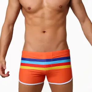 Herren Square Leg Swim Briefs Streifen bedruckter Badeanzug Athletic Swimwear Badeanzug Badehose