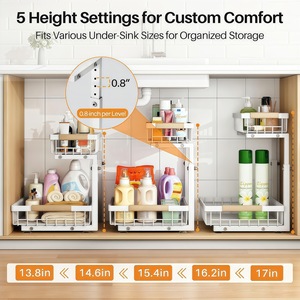 High Quality Kitchen <strong>Under</strong> Sink 2 Tier Pull Out Storage Rack Multifunctional Height Adjustable Home Organizer - Product Image 2