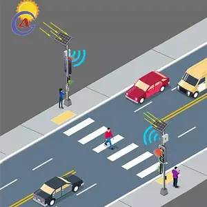 Solar Wireless smart pedestrian Zebra crossing control system with pedestrian push button