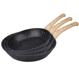Nonstick Aluminum Fry <b>Pan</b> Granite Coated Stone Skillet with Ergonomic Wooden <b>Handle</b> Cooking <b>Pan</b> for All Stoves - Product Image 5
