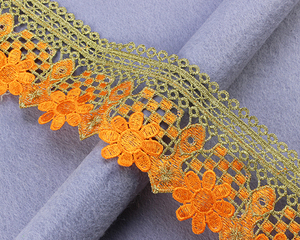 Thiết kế cổ Nhà cung cấp Vàng Ấn Độ ren <span class=keywords><strong>TRIM</strong></span> thêu hoa biên giới nước hòa tan polyester thêu bông ren <span class=keywords><strong>TRIM</strong></span> - Product Image 6