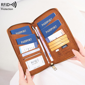 PU RFID Blocking Passport <b>Wallet</b> Zipper <b>Travel</b> Document <b>Organizer</b> Long Card Holder with Wrist Strap - Product Image 1
