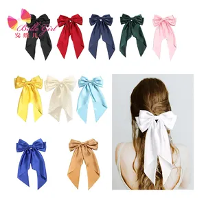 BELLEWORLD New Women Large Bow Hairpin Summer Chiffon Big Bowknot Stain Bow Barrettes Solid Color Ponytail Clip Hair Accessories