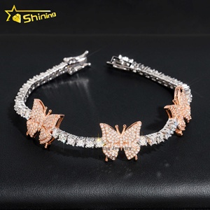 Nouveauté Bracelet à breloques 3mm 925 Silvert14 k Gold Vvs Moissanite Diamond butterfly and Heart Tennis Bracelet pour femmes et hommes - Product Image 4