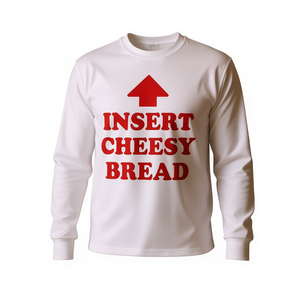 Maglietta a maniche lunghe girocollo in cotone unisex per adulti con stampa 'Cheesy Bread', abbigliamento promozionale - Product Image 1