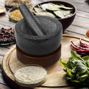 للبيع بالجملة طقم ملاط جرانيت ومدق بقاعدة خشبية مطحنة للأعشاب والتوابل ومطبخ رخيص خصم بالجملة - Product Image 2