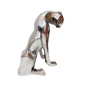 Sculpture de panthère en métal poli, figurine féline artisanale, statue de chat sauvage moderne, décoration animale abstraite, décoration de table, maison, bureau - Product Image 3