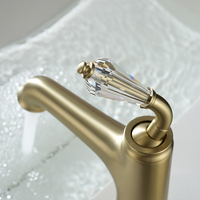 Robinet de lavabo BUTERFLEOGE moderne vintage à poignée en cristal français, laiton électroplaqué, cartouche en céramique, eau chaude et froide, trou unique
