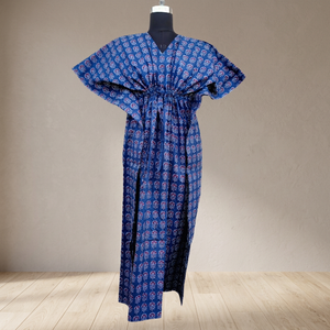 ผ้าฝ้ายทอมือพิมพ์ลาย Bagru แบบ Kaftan เป็นมิตรกับสิ่งแวดล้อม ซักได้ ระบายอากาศดี ทรงเอวธรรมชาติ ใส่สบาย - Product Image 3