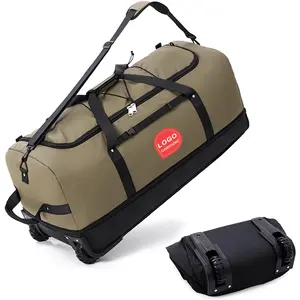 Fabricante de equipaje personalizado extensible plegable bolsa de lona con 2 ruedas, bolsa de lona de viaje plegable