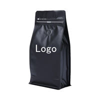 Sacs à café personnalisés avec logo, en plastique et aluminium, fond carré, finition givrée brillante, avec valve et fermeture éclair