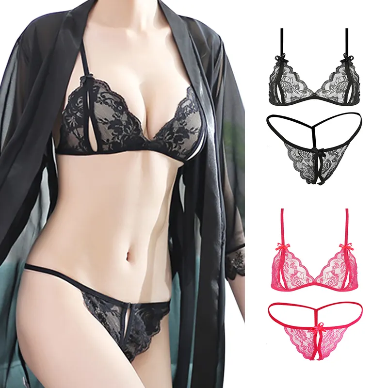 Intimates Sexy Bralettes For Women Wire Free Push Up Bra Set Lace Underwear Embroidery Transparent Bra Sexy Lingerie Set Femme