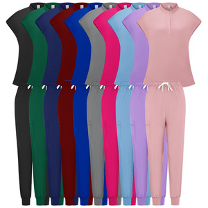 Women's Scrub Set Split Knitted Moisture Wicking Uniforms For Medical Beauty Salon Nurses Dentists - Product Image 1