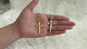 <span class=keywords><strong>Collier</strong></span> en acier inoxydable doré en gros avec pendentif <span class=keywords><strong>croix</strong></span> pour hommes et femmes, bijou religieux chrétien, cadeau - Product Image 6