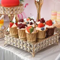 Metall Gold Acryl Verzierte Hochzeitstisch-Mittelstücke Hoher Kuchenständer Runde Kuchen- und Blumenhalter Dekoration