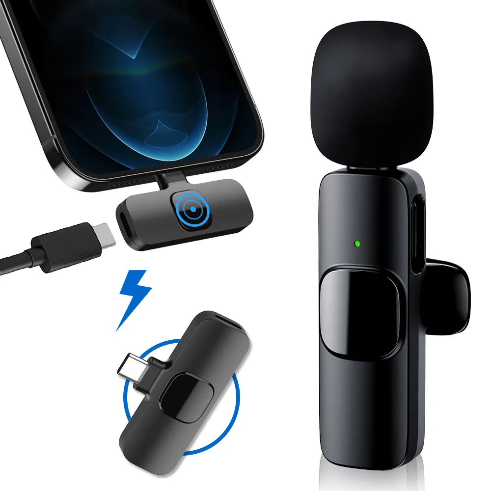 Беспроводной петличный микрофон на заказ, микрофон с шумоподавлением для iPhone, Android, записывающее оборудование