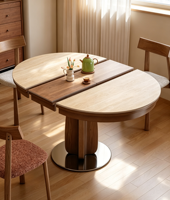 Table à manger ronde moderne de luxe en chêne avec plateau en marbre, 4 places, base extensible, meubles de villa, hôtel, salle à manger familiale