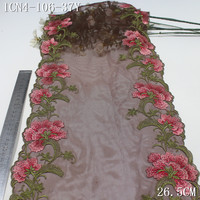 Dentelle en tulle brodée douce de 26 cm, bleu et violet, avec grandes fleurs, pour sous-vêtements, fournie par l'usine chinoise