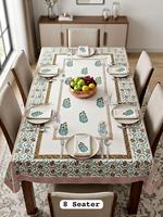 Nappe de table moderne à motifs floraux en coton 100% imprimée à la main avec serviettes pour 8 personnes