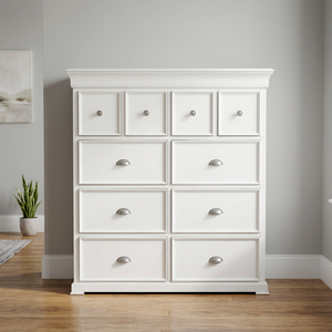 Commode moderne à 10 tiroirs – 4 tiroirs petits et 6 tiroirs moyens, en Radiata/MDF durable, poignées en alliage robuste, blanc/noir - Product Image 6