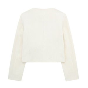 ZATRHMBM Blazer da Donna 2024 con Scollo Rotondo Nuova Moda Giacca Corta a Tinta Unita con Pattine Decorative Cappotto in Tessuto a Maniche Lunghe - Product Image 3