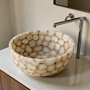 Vente en gros de lavabos rectangulaires en agate et marbre, auto-adhésifs, rétroéclairés, écologiques, design d'intérieur pour la décoration de la maison, emballés en boîte murale - Product Image 1