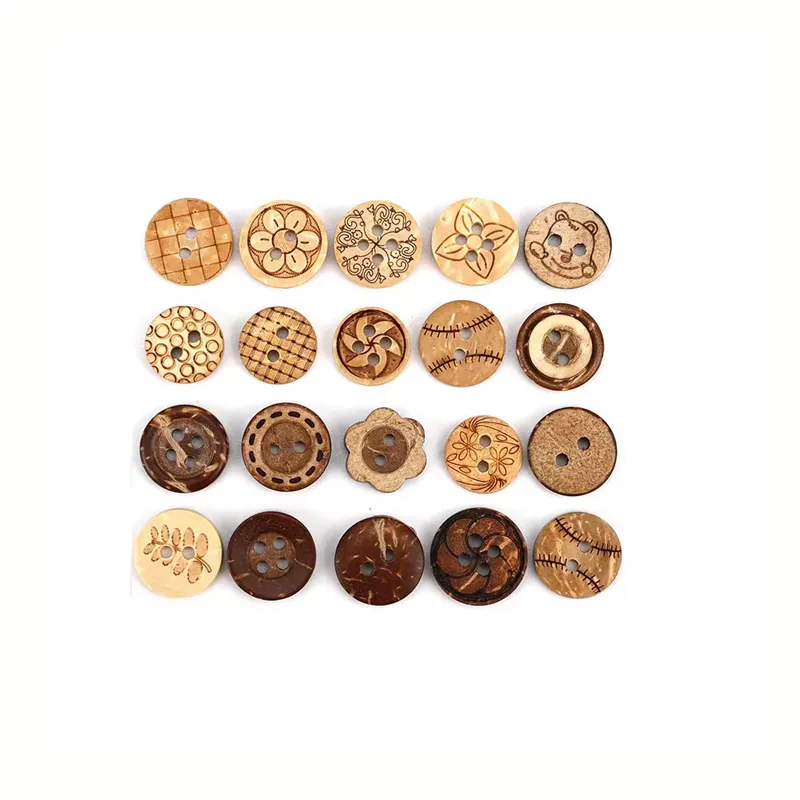 Bulk 15mm 20mm 25mm Vintage style two-hole printed round designer buttons Wood buttons