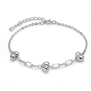 Bracelet en argent sterling S925 en forme de cœur tridimensionnel, minimaliste, délicat, empilable, cadeau polyvalent, bracelet en argent pour femmes - Product Image 1