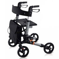 Rollator aluminium lipat nyaman, dengan dudukan, alat bantu Jalan & Rollator kursi