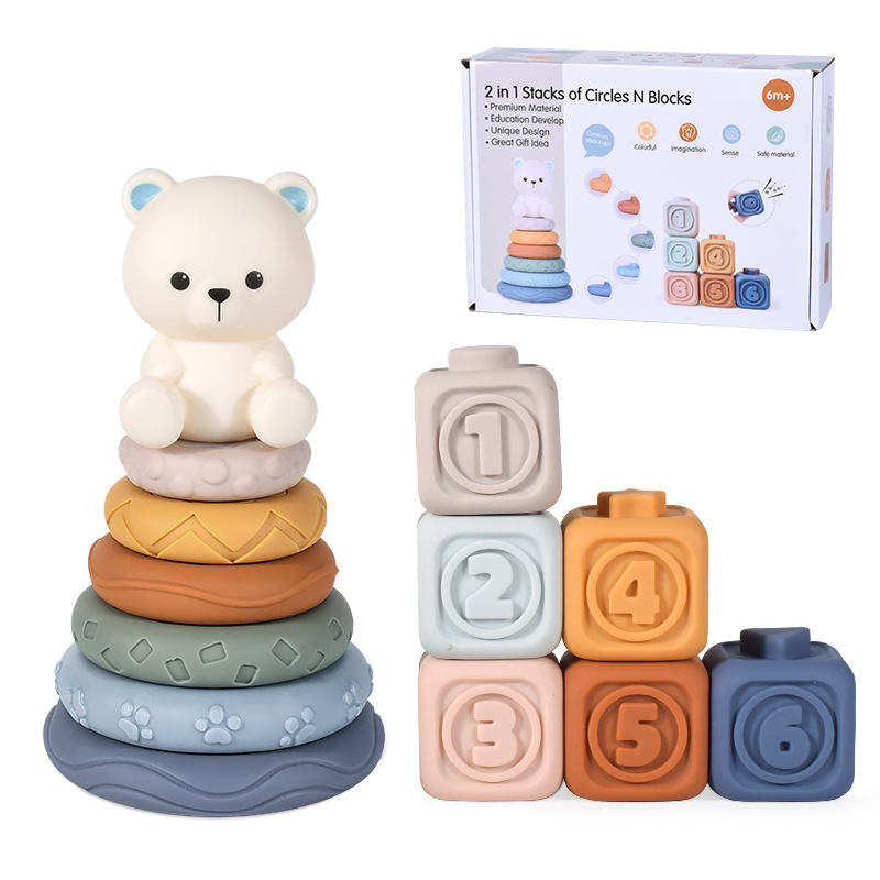 White bear soft rubber ring, 6 layers, 6pcs, color box