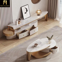 Meuble TV moderne de luxe en acier inoxydable Table basse de salon Table d'appoint en marbre Table d'appoint dorée ellipse pour meuble TV à domicile