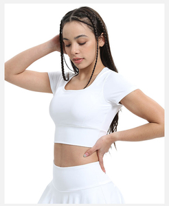 JY nueva <span class=keywords><strong>ropa</strong></span> básica de <span class=keywords><strong>Yoga</strong></span> de gimnasio personalizada para mujeres entrenamiento Fitness correr camiseta transpirable con manga de algodón camisetas atléticas - Product Image 6