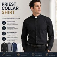 Chemise à col prêtre pour homme, chemise de cérémonie à manches longues avec poche poitrine, infroissable, uniforme d'église, tenue formelle
