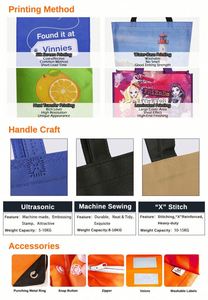 Sacs de courses réutilisables personnalisés imprimés avec logo, sacs non tissés à poignées, sacs non tissés type T-shirt, sacs non tissés type gilet - Product Image 6
