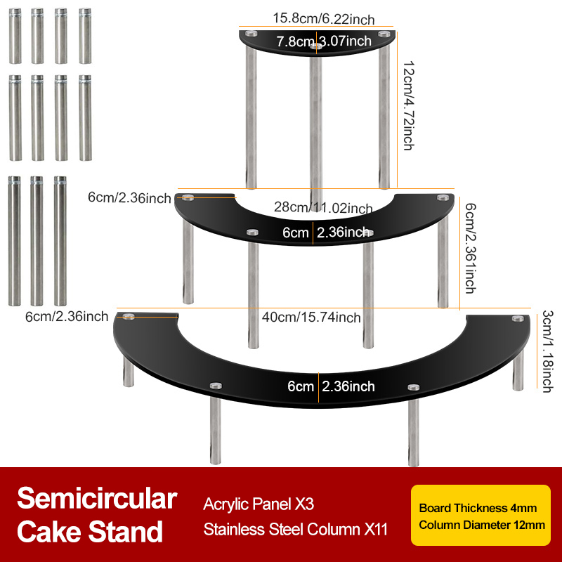 Noir, 3 niveaux, colonne de pied d'acier inoxydable