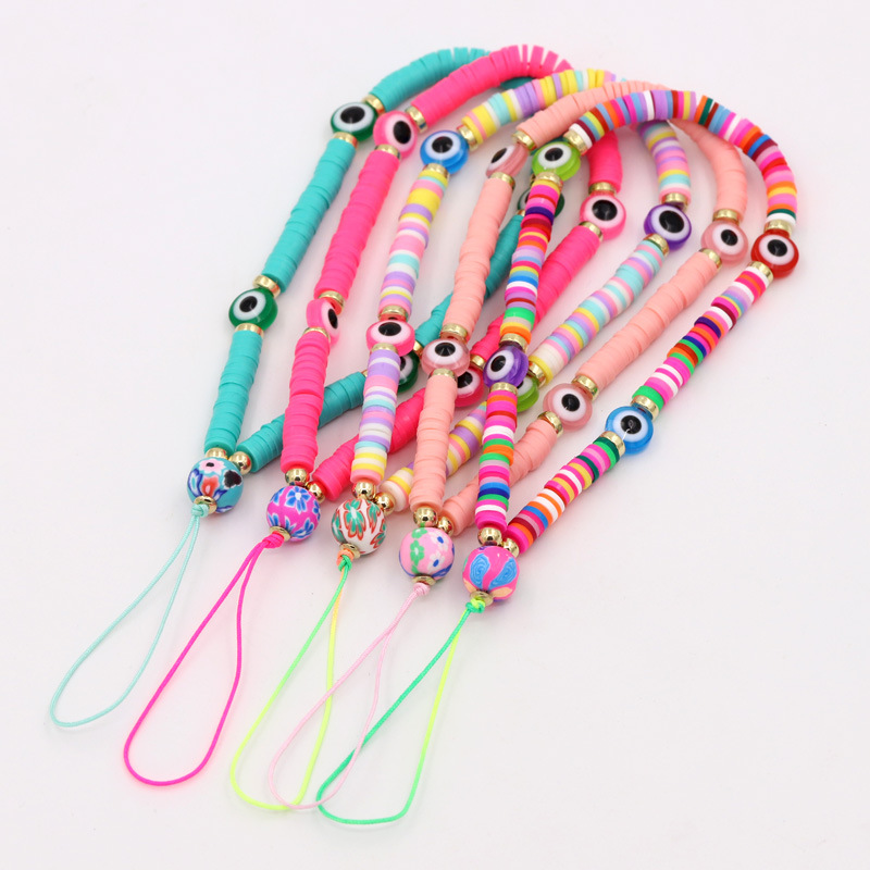 Women's Fashion Soft Clay Beaded Phone Chain Anti-Lost Nylon Lanyard with Evil Eye Phone Pendant Cross-Border Accessory Source