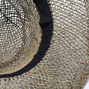 Chapeau de soleil de plage en paille naturelle à large bord, style canotier concave, couronne de 12 cm, imprimé sérigraphié, vente en gros - Product Image 6