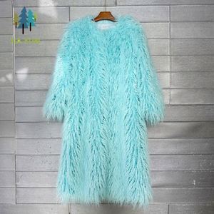 European American Multi-Color Over Knee Long Faux Plush Coat <strong>Women</strong> Winter Outerwear - Product Image 6