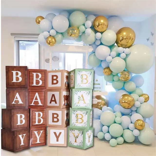 ベビーシャワーの装飾男の子の女の子のための手紙が付いている4pcsバルーンボックス性別は装飾ブロックの誕生日パーティーの好意を明らかにします